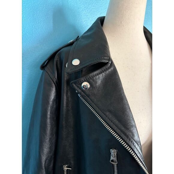 NWOT Made in ITALY RE/Done Black Leather 80s Moto Jacket Lined 4 Ext Pockets S - Picture 14 of 16